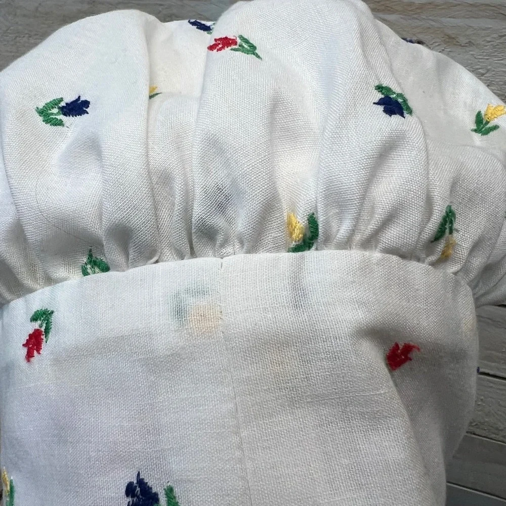 Vintage‎ White cotton Floral Embroidered Bonnet Prairie Pioneer Sun Hat OS